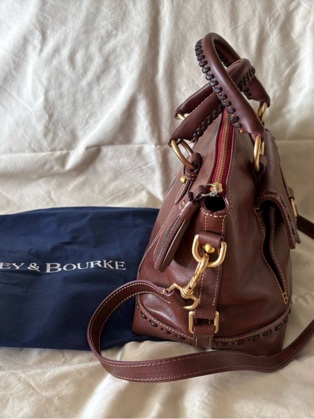 Dooney & Bourke Brown Leather Satchel with Gold Hardware - Picture 9 of 9